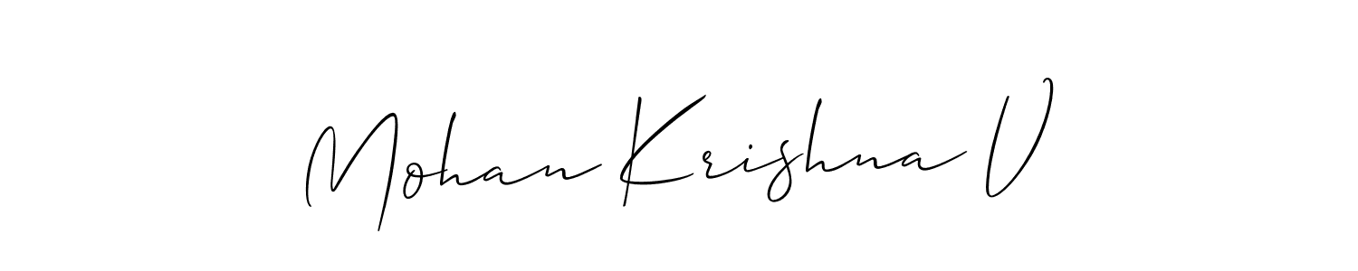 The best way (Allison_Script) to make a short signature is to pick only two or three words in your name. The name Mohan Krishna V include a total of six letters. For converting this name. Mohan Krishna V signature style 2 images and pictures png