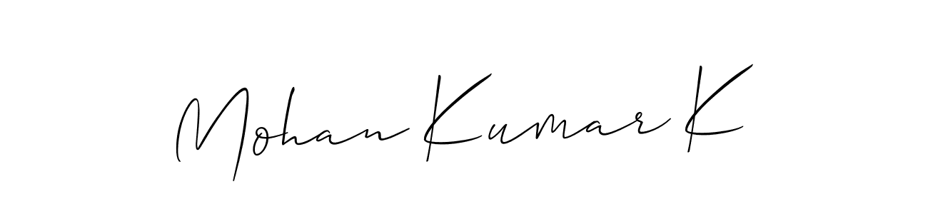It looks lik you need a new signature style for name Mohan Kumar K. Design unique handwritten (Allison_Script) signature with our free signature maker in just a few clicks. Mohan Kumar K signature style 2 images and pictures png