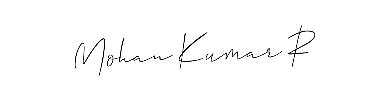 Use a signature maker to create a handwritten signature online. With this signature software, you can design (Allison_Script) your own signature for name Mohan Kumar R. Mohan Kumar R signature style 2 images and pictures png