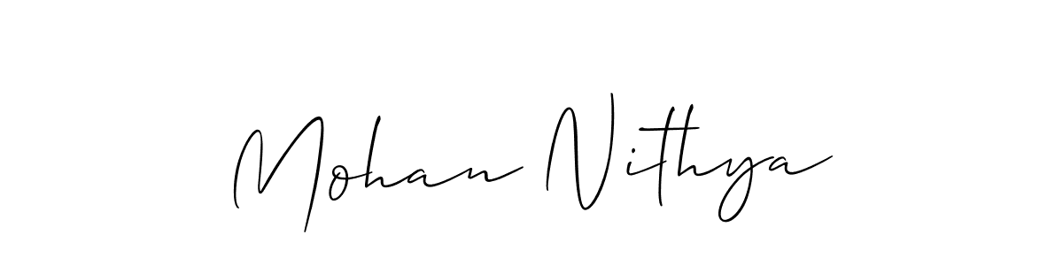 The best way (Allison_Script) to make a short signature is to pick only two or three words in your name. The name Mohan Nithya include a total of six letters. For converting this name. Mohan Nithya signature style 2 images and pictures png