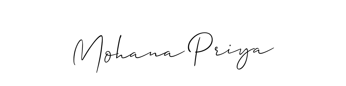 The best way (Allison_Script) to make a short signature is to pick only two or three words in your name. The name Mohana Priya include a total of six letters. For converting this name. Mohana Priya signature style 2 images and pictures png