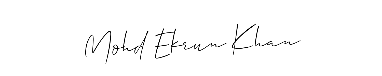if you are searching for the best signature style for your name Mohd Ekrun Khan. so please give up your signature search. here we have designed multiple signature styles  using Allison_Script. Mohd Ekrun Khan signature style 2 images and pictures png