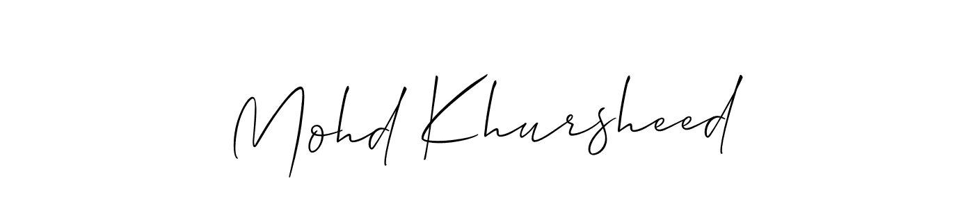 The best way (Allison_Script) to make a short signature is to pick only two or three words in your name. The name Mohd Khursheed include a total of six letters. For converting this name. Mohd Khursheed signature style 2 images and pictures png