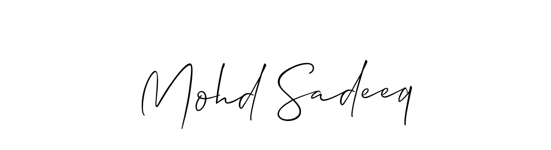 The best way (Allison_Script) to make a short signature is to pick only two or three words in your name. The name Mohd Sadeeq include a total of six letters. For converting this name. Mohd Sadeeq signature style 2 images and pictures png
