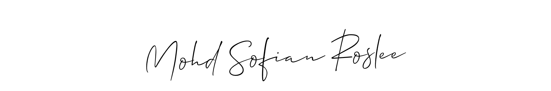 How to make Mohd Sofian Roslee name signature. Use Allison_Script style for creating short signs online. This is the latest handwritten sign. Mohd Sofian Roslee signature style 2 images and pictures png