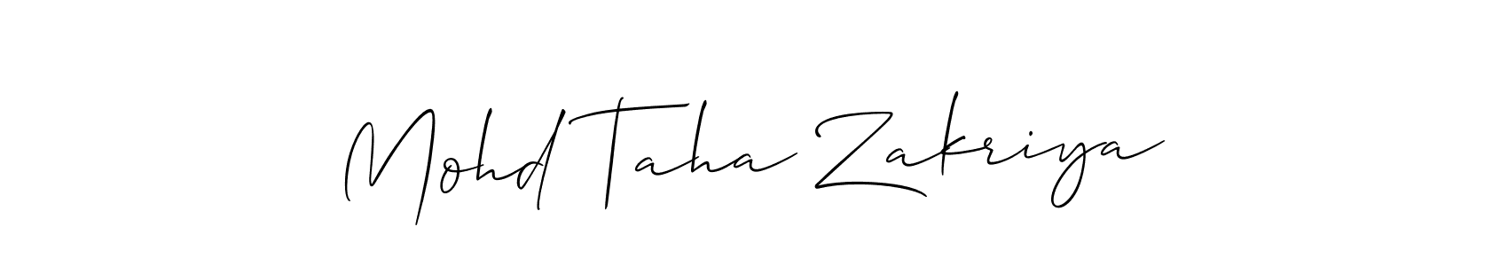 How to make Mohd Taha Zakriya name signature. Use Allison_Script style for creating short signs online. This is the latest handwritten sign. Mohd Taha Zakriya signature style 2 images and pictures png