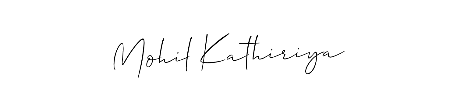 Allison_Script is a professional signature style that is perfect for those who want to add a touch of class to their signature. It is also a great choice for those who want to make their signature more unique. Get Mohil Kathiriya name to fancy signature for free. Mohil Kathiriya signature style 2 images and pictures png