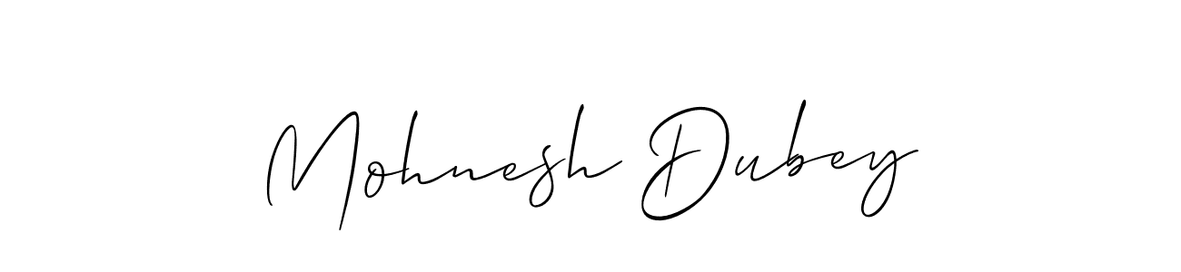 The best way (Allison_Script) to make a short signature is to pick only two or three words in your name. The name Mohnesh Dubey include a total of six letters. For converting this name. Mohnesh Dubey signature style 2 images and pictures png