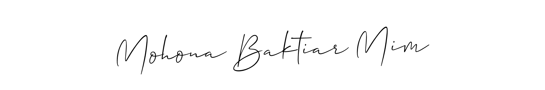 This is the best signature style for the Mohona Baktiar Mim name. Also you like these signature font (Allison_Script). Mix name signature. Mohona Baktiar Mim signature style 2 images and pictures png