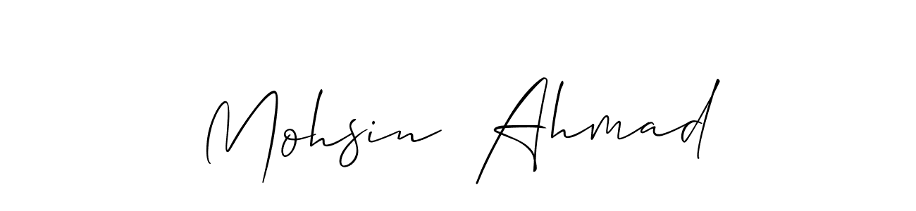 The best way (Allison_Script) to make a short signature is to pick only two or three words in your name. The name Mohsin  Ahmad include a total of six letters. For converting this name. Mohsin  Ahmad signature style 2 images and pictures png
