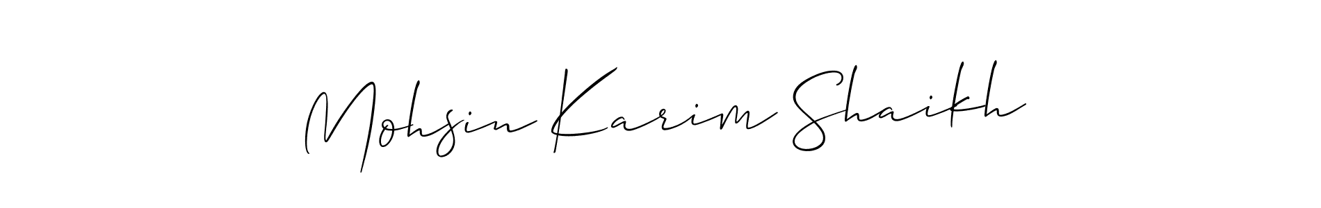 The best way (Allison_Script) to make a short signature is to pick only two or three words in your name. The name Mohsin Karim Shaikh include a total of six letters. For converting this name. Mohsin Karim Shaikh signature style 2 images and pictures png