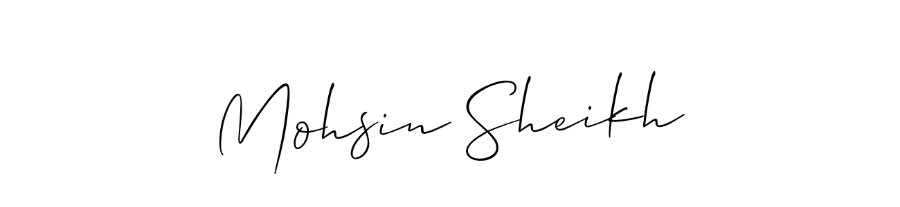 The best way (Allison_Script) to make a short signature is to pick only two or three words in your name. The name Mohsin Sheikh include a total of six letters. For converting this name. Mohsin Sheikh signature style 2 images and pictures png