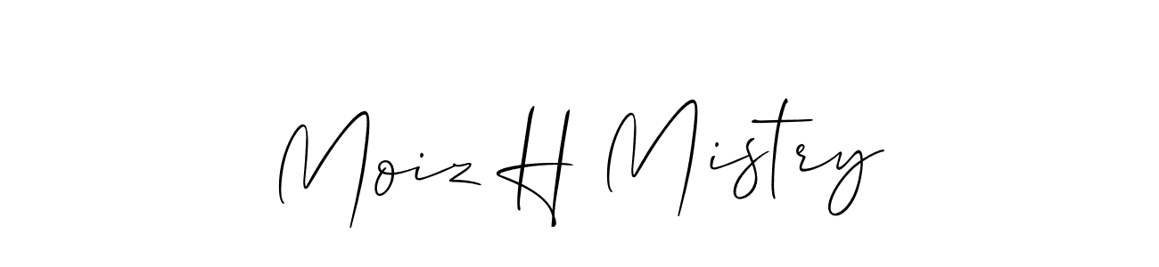 The best way (Allison_Script) to make a short signature is to pick only two or three words in your name. The name Moiz H Mistry include a total of six letters. For converting this name. Moiz H Mistry signature style 2 images and pictures png