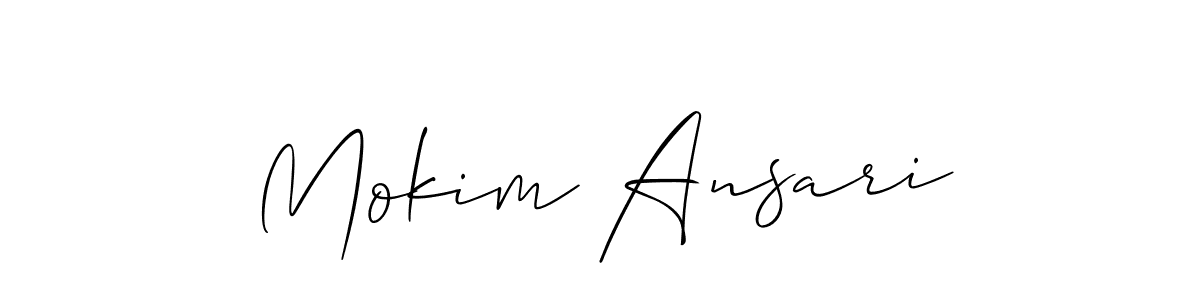 The best way (Allison_Script) to make a short signature is to pick only two or three words in your name. The name Mokim Ansari include a total of six letters. For converting this name. Mokim Ansari signature style 2 images and pictures png