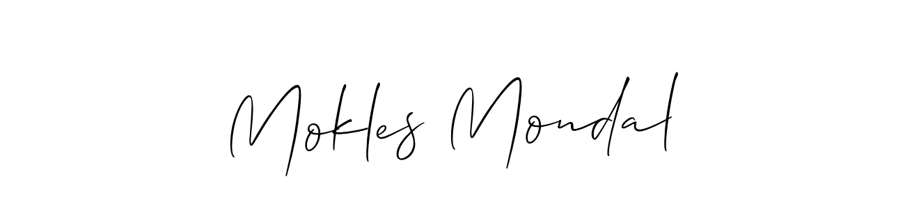 How to make Mokles Mondal name signature. Use Allison_Script style for creating short signs online. This is the latest handwritten sign. Mokles Mondal signature style 2 images and pictures png