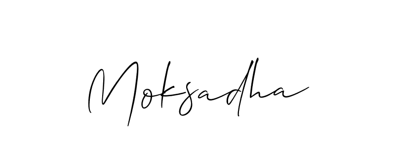 Use a signature maker to create a handwritten signature online. With this signature software, you can design (Allison_Script) your own signature for name Moksadha. Moksadha signature style 2 images and pictures png