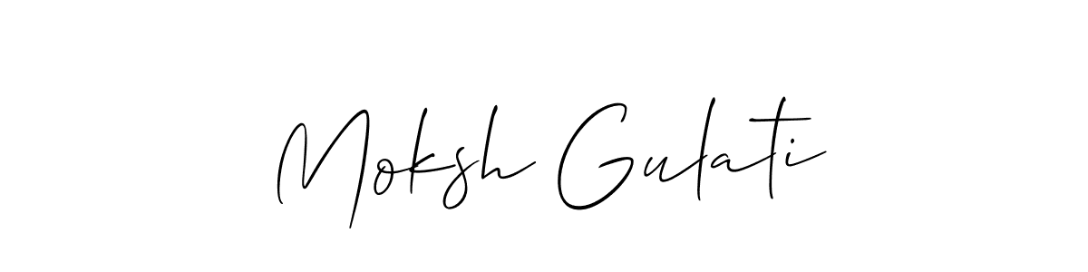 The best way (Allison_Script) to make a short signature is to pick only two or three words in your name. The name Moksh Gulati include a total of six letters. For converting this name. Moksh Gulati signature style 2 images and pictures png