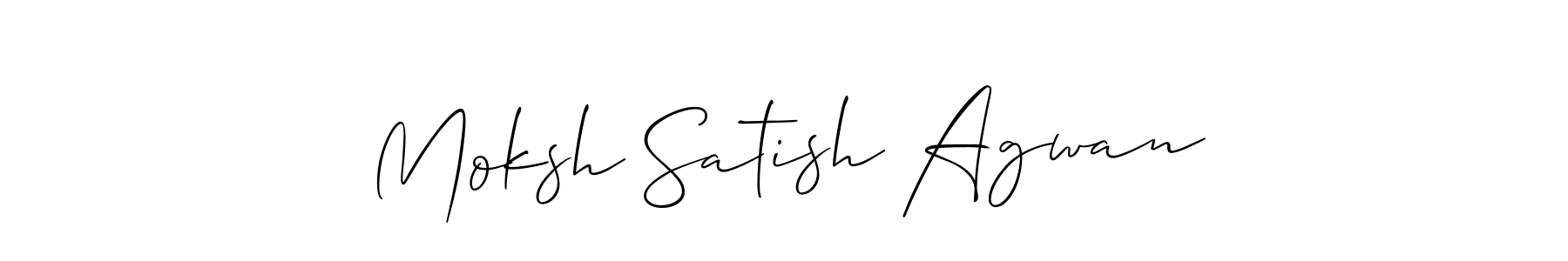 The best way (Allison_Script) to make a short signature is to pick only two or three words in your name. The name Moksh Satish Agwan include a total of six letters. For converting this name. Moksh Satish Agwan signature style 2 images and pictures png