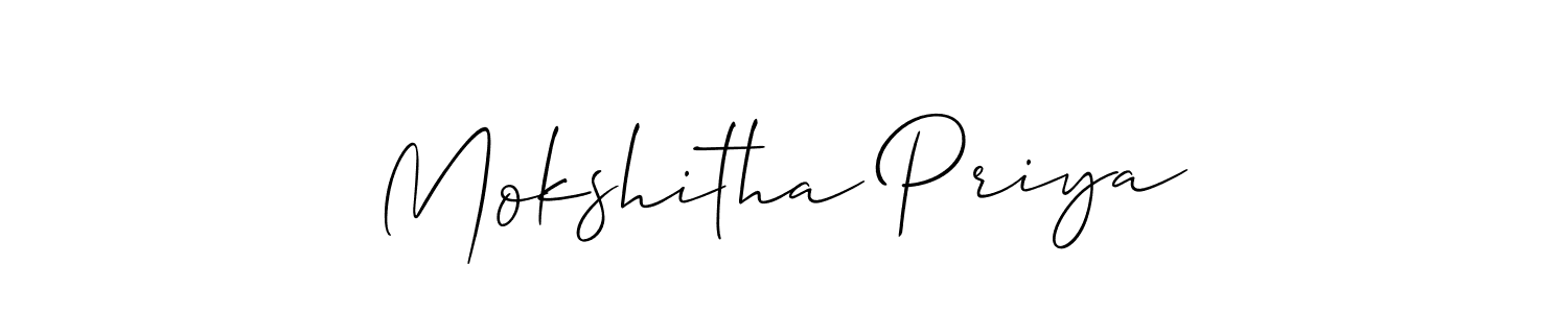 Allison_Script is a professional signature style that is perfect for those who want to add a touch of class to their signature. It is also a great choice for those who want to make their signature more unique. Get Mokshitha Priya name to fancy signature for free. Mokshitha Priya signature style 2 images and pictures png