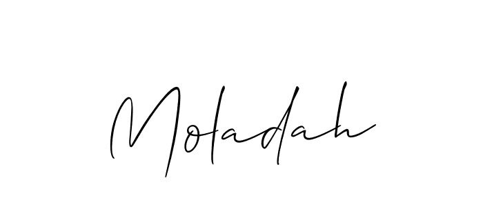 The best way (Allison_Script) to make a short signature is to pick only two or three words in your name. The name Moladah include a total of six letters. For converting this name. Moladah signature style 2 images and pictures png