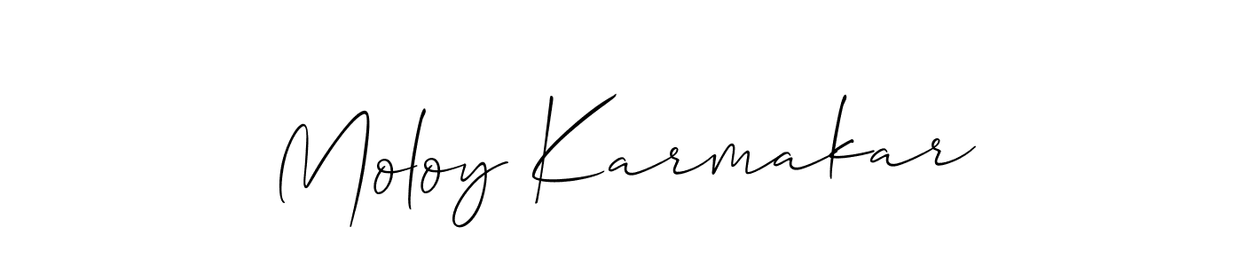 Create a beautiful signature design for name Moloy Karmakar. With this signature (Allison_Script) fonts, you can make a handwritten signature for free. Moloy Karmakar signature style 2 images and pictures png
