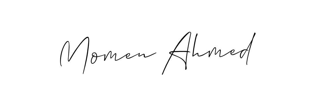 How to make Momen Ahmed name signature. Use Allison_Script style for creating short signs online. This is the latest handwritten sign. Momen Ahmed signature style 2 images and pictures png