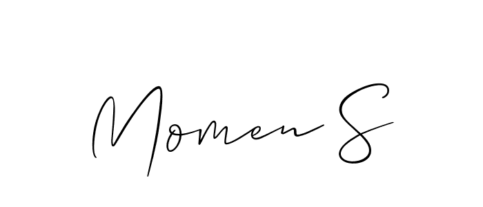 if you are searching for the best signature style for your name Momen S. so please give up your signature search. here we have designed multiple signature styles  using Allison_Script. Momen S signature style 2 images and pictures png