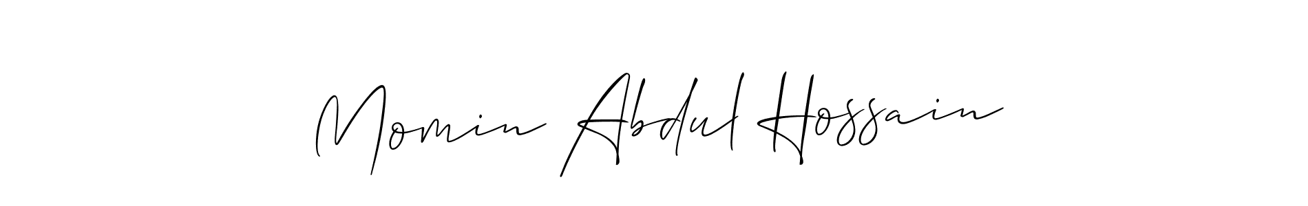 The best way (Allison_Script) to make a short signature is to pick only two or three words in your name. The name Momin Abdul Hossain include a total of six letters. For converting this name. Momin Abdul Hossain signature style 2 images and pictures png