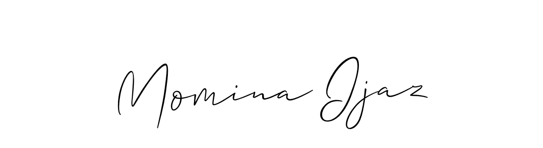 Allison_Script is a professional signature style that is perfect for those who want to add a touch of class to their signature. It is also a great choice for those who want to make their signature more unique. Get Momina Ijaz name to fancy signature for free. Momina Ijaz signature style 2 images and pictures png