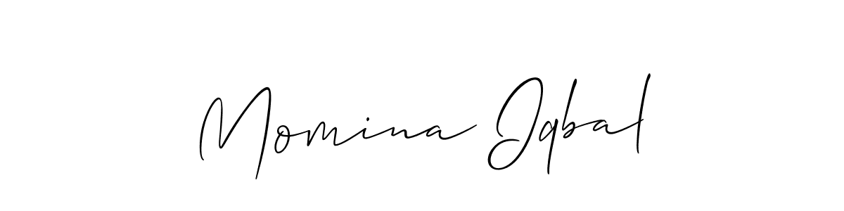 Also You can easily find your signature by using the search form. We will create Momina Iqbal name handwritten signature images for you free of cost using Allison_Script sign style. Momina Iqbal signature style 2 images and pictures png