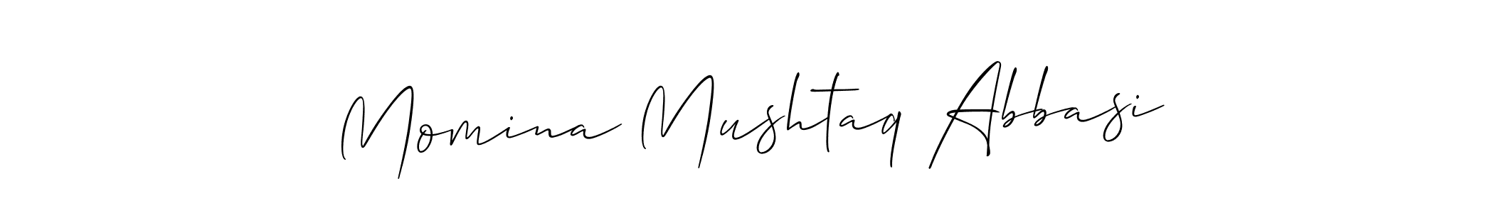 Make a short Momina Mushtaq Abbasi signature style. Manage your documents anywhere anytime using Allison_Script. Create and add eSignatures, submit forms, share and send files easily. Momina Mushtaq Abbasi signature style 2 images and pictures png