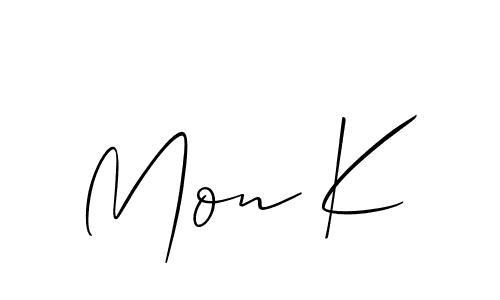 Allison_Script is a professional signature style that is perfect for those who want to add a touch of class to their signature. It is also a great choice for those who want to make their signature more unique. Get Mon K name to fancy signature for free. Mon K signature style 2 images and pictures png