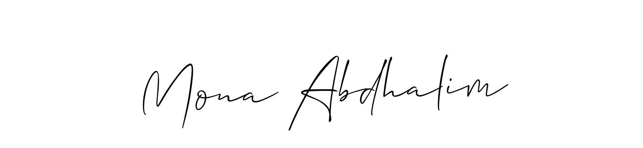 The best way (Allison_Script) to make a short signature is to pick only two or three words in your name. The name Mona Abdhalim include a total of six letters. For converting this name. Mona Abdhalim signature style 2 images and pictures png