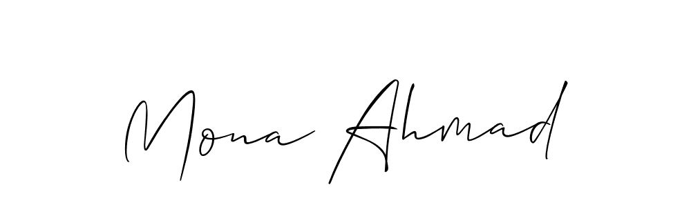 The best way (Allison_Script) to make a short signature is to pick only two or three words in your name. The name Mona Ahmad include a total of six letters. For converting this name. Mona Ahmad signature style 2 images and pictures png