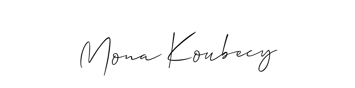 Similarly Allison_Script is the best handwritten signature design. Signature creator online .You can use it as an online autograph creator for name Mona Koubecy. Mona Koubecy signature style 2 images and pictures png