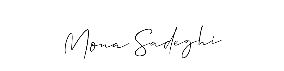Allison_Script is a professional signature style that is perfect for those who want to add a touch of class to their signature. It is also a great choice for those who want to make their signature more unique. Get Mona Sadeghi name to fancy signature for free. Mona Sadeghi signature style 2 images and pictures png