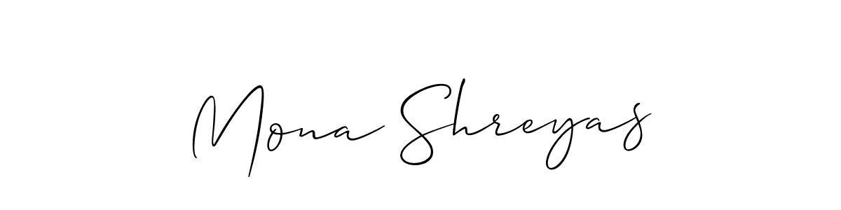 Allison_Script is a professional signature style that is perfect for those who want to add a touch of class to their signature. It is also a great choice for those who want to make their signature more unique. Get Mona Shreyas name to fancy signature for free. Mona Shreyas signature style 2 images and pictures png