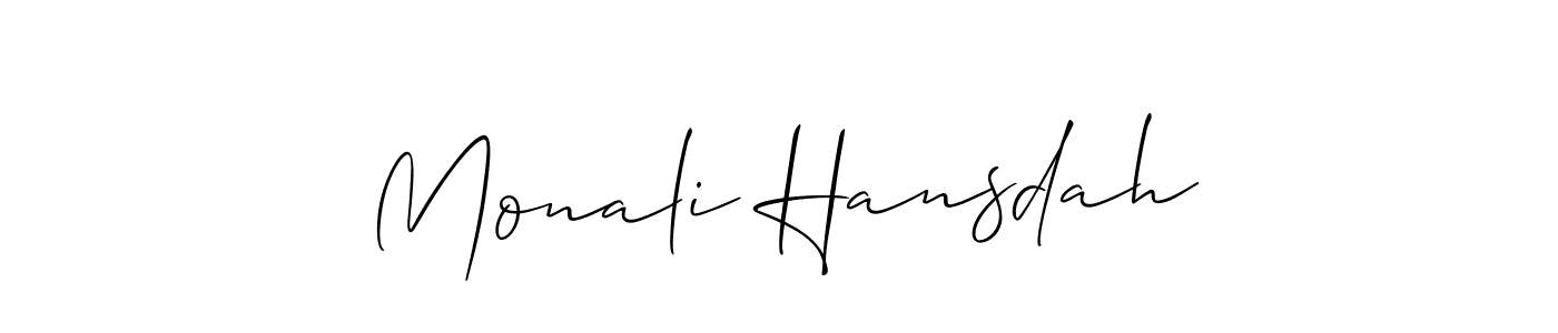 This is the best signature style for the Monali Hansdah name. Also you like these signature font (Allison_Script). Mix name signature. Monali Hansdah signature style 2 images and pictures png