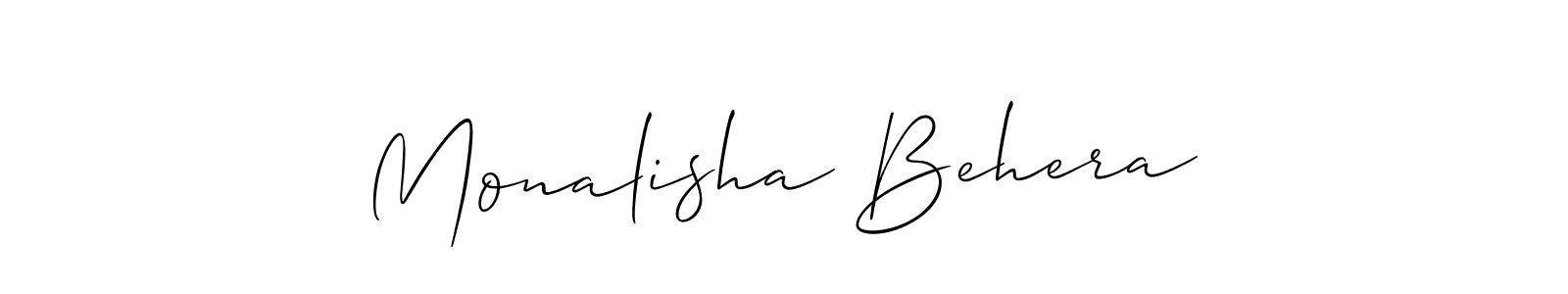 This is the best signature style for the Monalisha Behera name. Also you like these signature font (Allison_Script). Mix name signature. Monalisha Behera signature style 2 images and pictures png