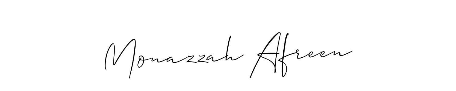 Allison_Script is a professional signature style that is perfect for those who want to add a touch of class to their signature. It is also a great choice for those who want to make their signature more unique. Get Monazzah Afreen name to fancy signature for free. Monazzah Afreen signature style 2 images and pictures png