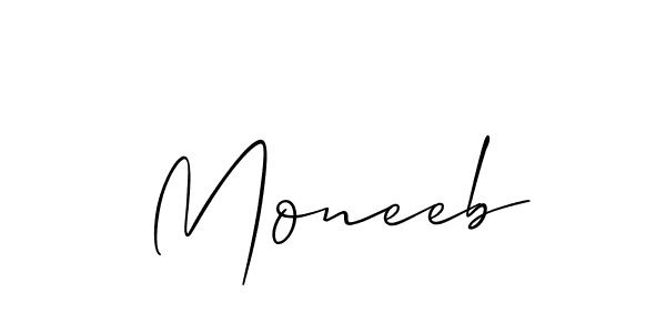 Use a signature maker to create a handwritten signature online. With this signature software, you can design (Allison_Script) your own signature for name Moneeb. Moneeb signature style 2 images and pictures png