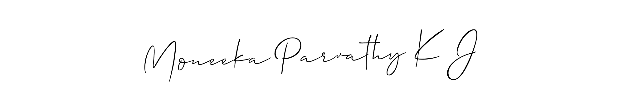 This is the best signature style for the Moneeka Parvathy K J name. Also you like these signature font (Allison_Script). Mix name signature. Moneeka Parvathy K J signature style 2 images and pictures png