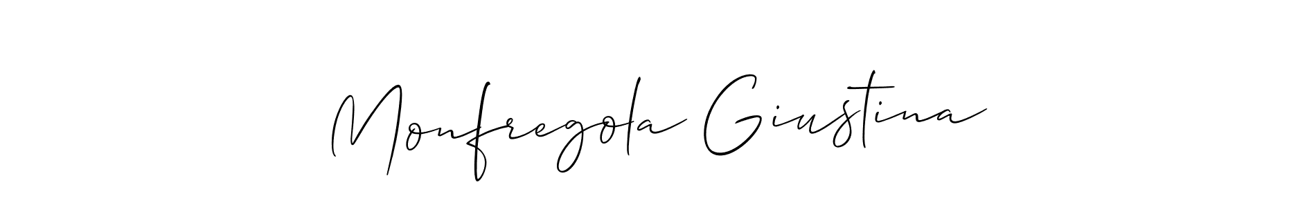 How to make Monfregola Giustina name signature. Use Allison_Script style for creating short signs online. This is the latest handwritten sign. Monfregola Giustina signature style 2 images and pictures png