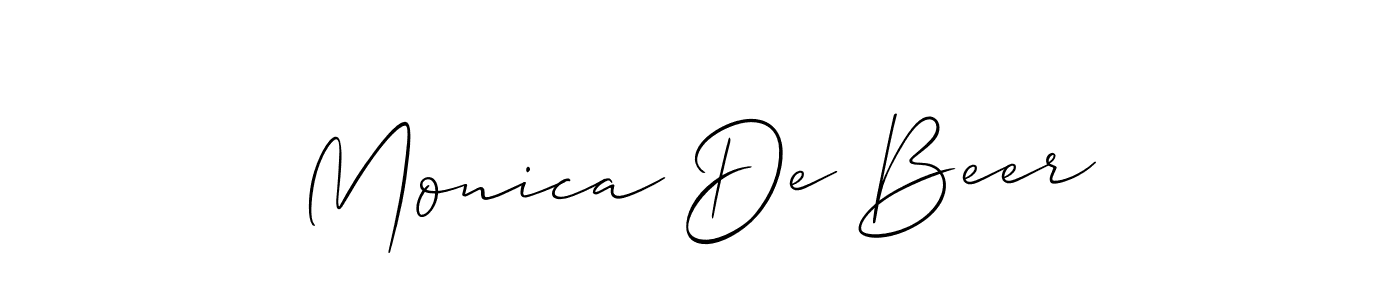 Monica De Beer stylish signature style. Best Handwritten Sign (Allison_Script) for my name. Handwritten Signature Collection Ideas for my name Monica De Beer. Monica De Beer signature style 2 images and pictures png