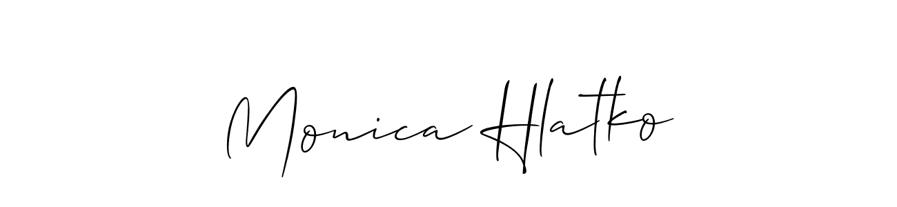 Allison_Script is a professional signature style that is perfect for those who want to add a touch of class to their signature. It is also a great choice for those who want to make their signature more unique. Get Monica Hlatko name to fancy signature for free. Monica Hlatko signature style 2 images and pictures png