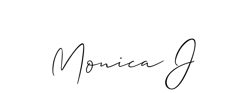 The best way (Allison_Script) to make a short signature is to pick only two or three words in your name. The name Monica J include a total of six letters. For converting this name. Monica J signature style 2 images and pictures png