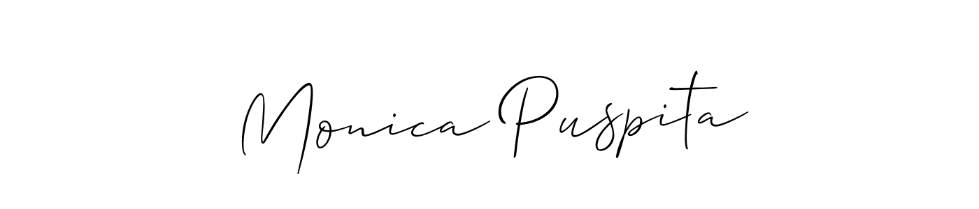 Design your own signature with our free online signature maker. With this signature software, you can create a handwritten (Allison_Script) signature for name Monica Puspita. Monica Puspita signature style 2 images and pictures png