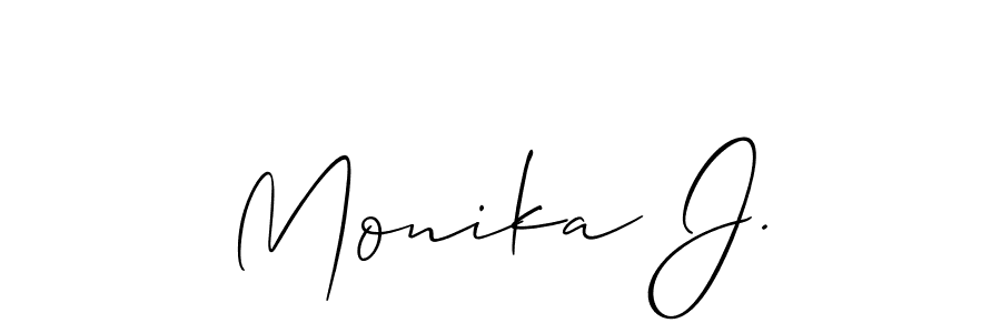 How to make Monika J. name signature. Use Allison_Script style for creating short signs online. This is the latest handwritten sign. Monika J. signature style 2 images and pictures png