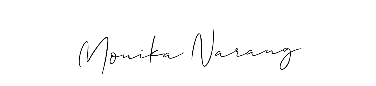 How to make Monika Narang name signature. Use Allison_Script style for creating short signs online. This is the latest handwritten sign. Monika Narang signature style 2 images and pictures png