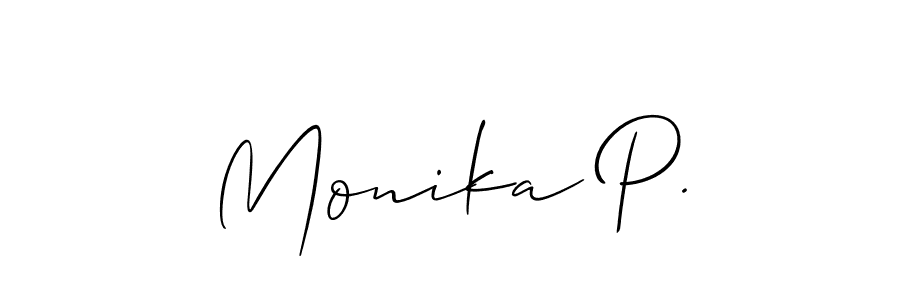 You should practise on your own different ways (Allison_Script) to write your name (Monika P.) in signature. don't let someone else do it for you. Monika P. signature style 2 images and pictures png